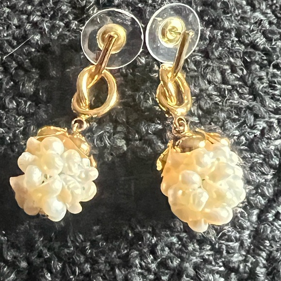 Celine Gold and Pearl Cluster Earrings - Picture 3 of 14